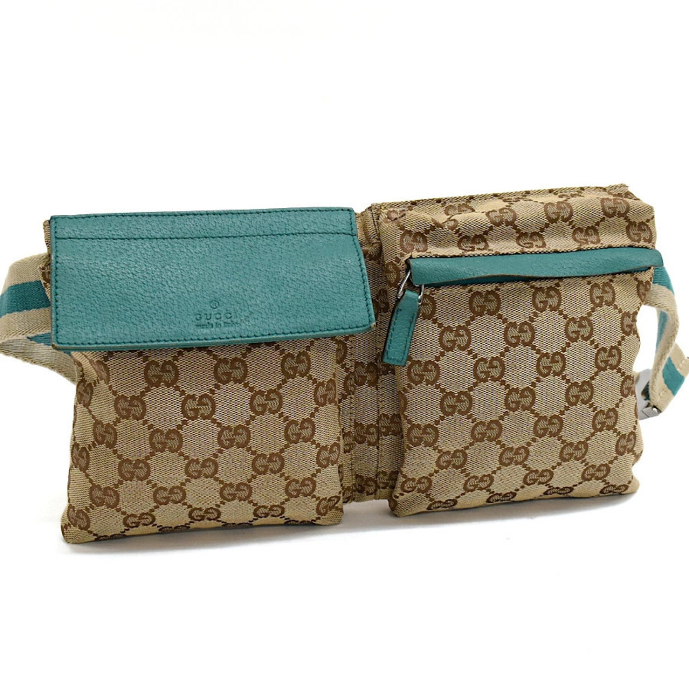 Gucci Waist Belt Crossbody Bag Body Sherry GG Canvas Leather Beige Cream Green